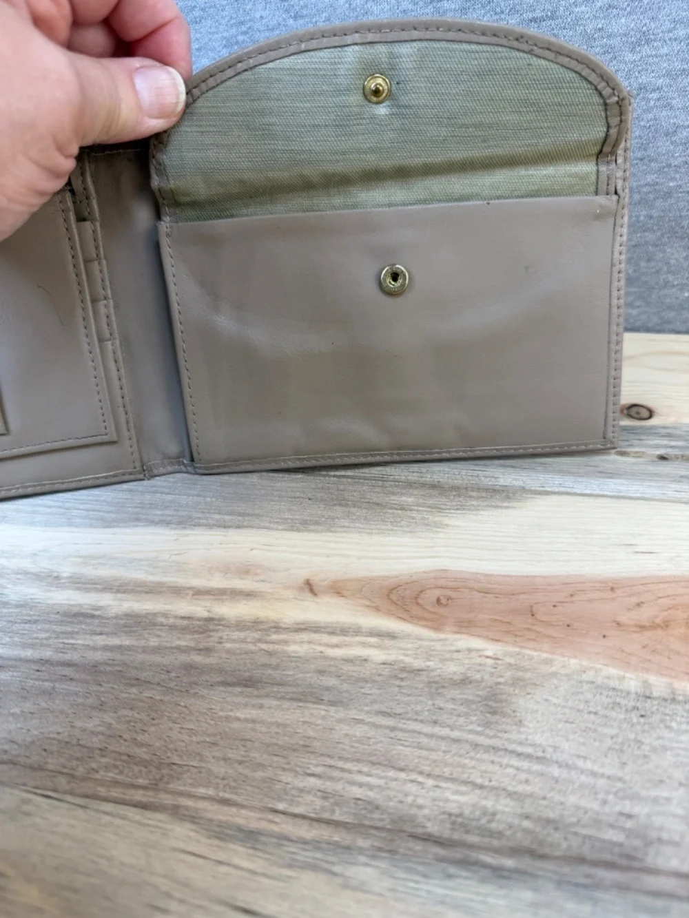 Genuine Leather Crossbody Slim Cell Phone Bag Gray Beige Taupe Detachable Strap